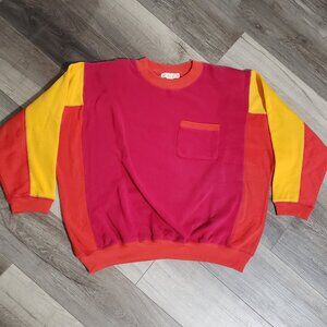 Vintage 80s Venezia Colour Block Sweatshirt Hot Pink Yellow Orange Oversized